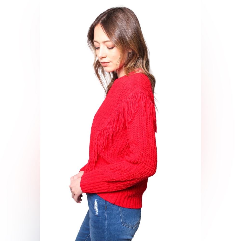 B Flawless Red Large NEW FRINGE SWEATER - Picture 3 of 4
